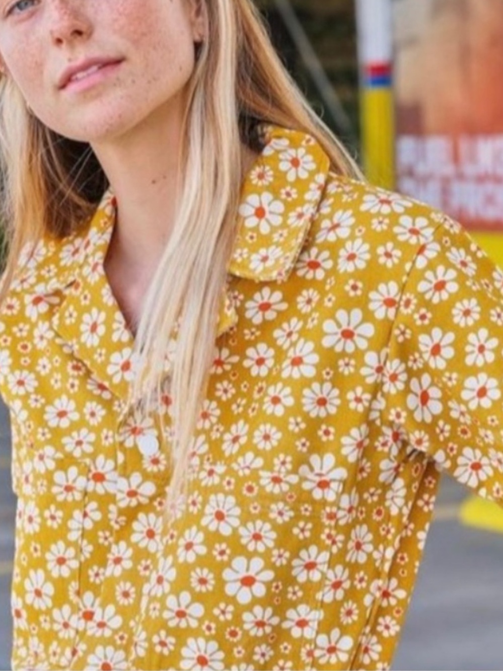 Big Bud Press Pantry Button Up Shirt Lazy Daisy Floral Yellow 100% Cotton XS